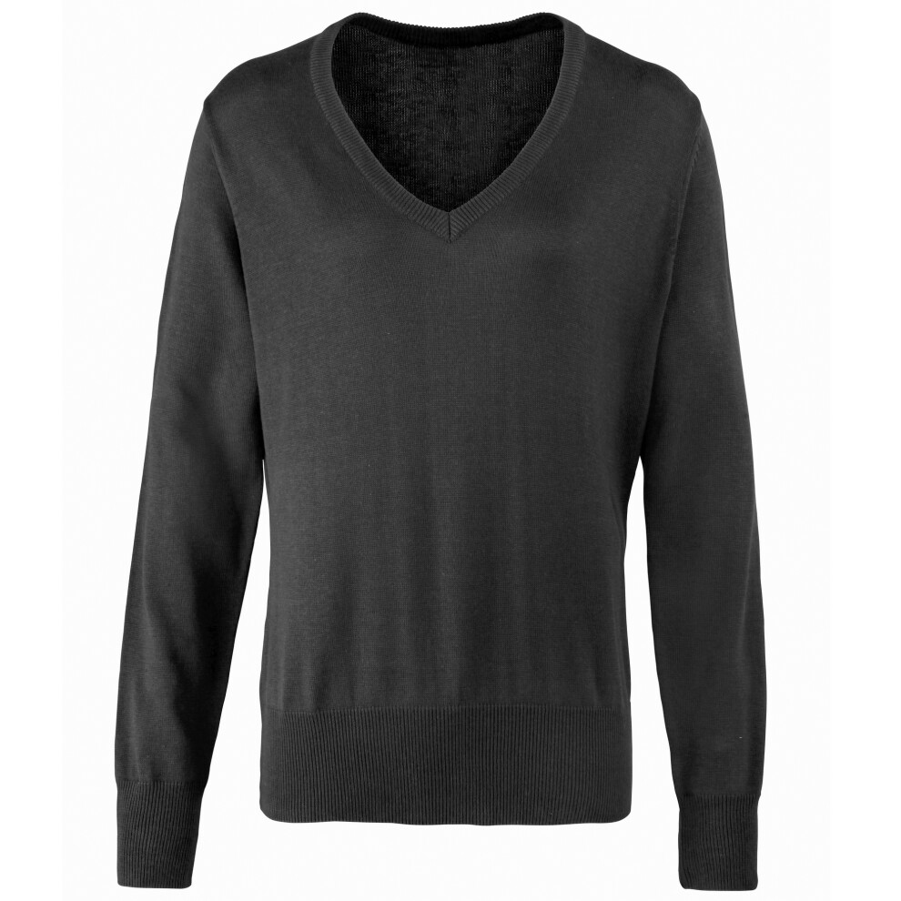 (12, Charcoal) Premier Womens/Ladies V-Neck Knitted Sweater / Top