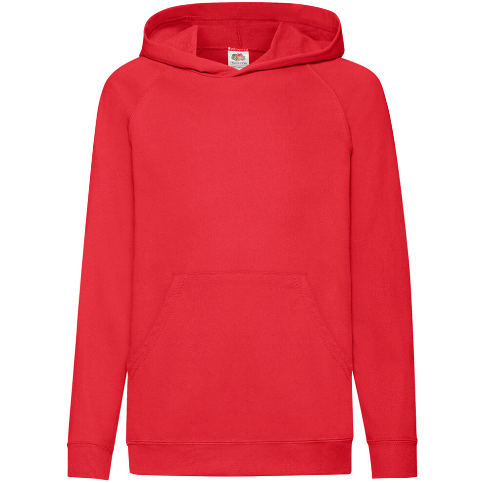 (14-15, Red) Fruit Of The Loom Childrens Unisex Lightweight Hooded Sweatshirt / Hoodie