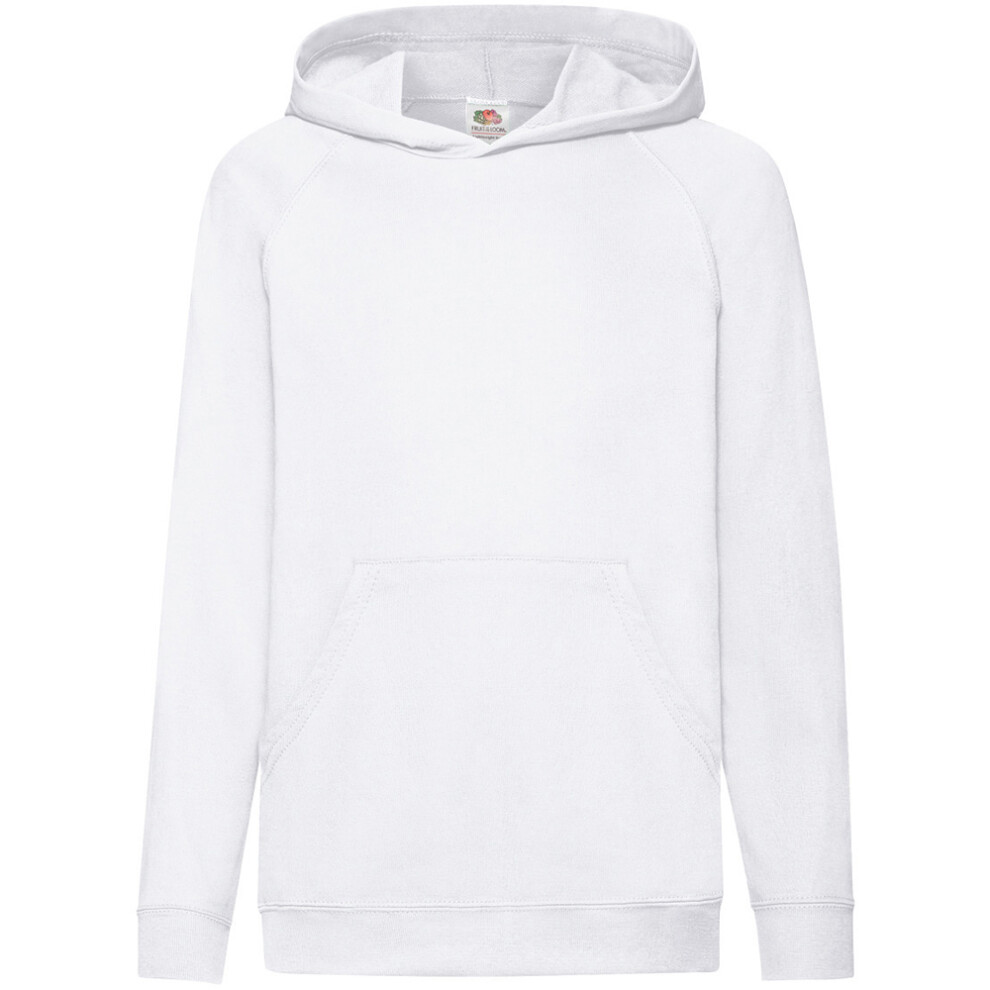 (9-11, White) Fruit Of The Loom Childrens Unisex Lightweight Hooded Sweatshirt / Hoodie