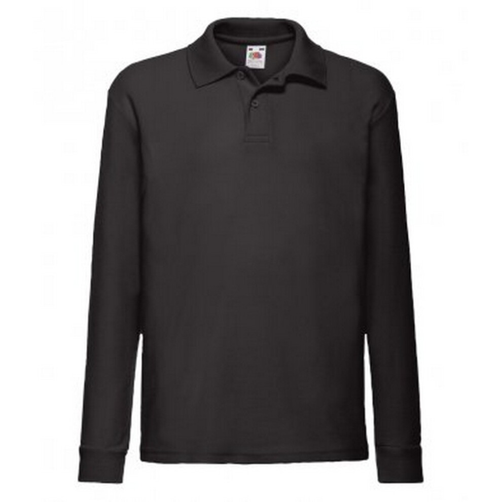 (12-13 Years, Black) Fruit Of The Loom Childrens/Kids Long Sleeve Pique Polo Shirt