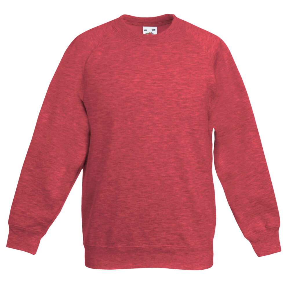 (14-15, Heather Red) Fruit Of The Loom Childrens Unisex Raglan Sleeve Sweatshirt