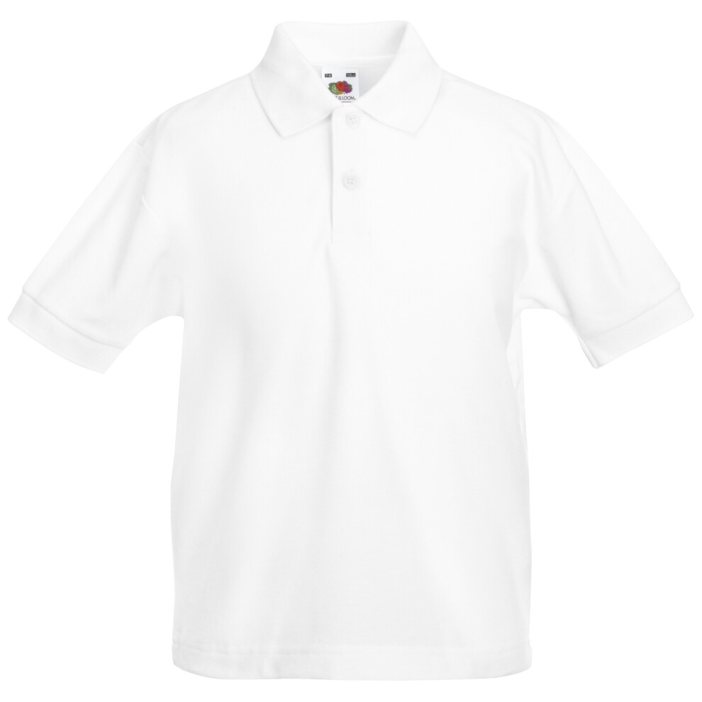(7-8, White) Fruit Of The Loom Childrens/Kids Unisex 65/35 Pique Polo Shirt