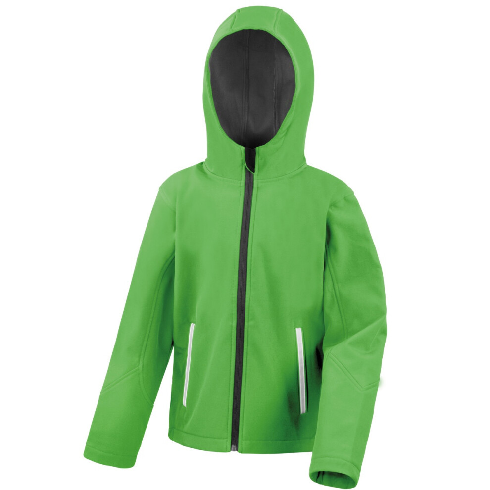 (13/14, Vivid Green/Black) Result Core Kids Unisex Junior Hooded Softshell Jacket