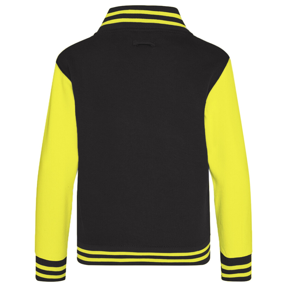 (9-11, Jet Black / Heather Grey) Awdis Kids Unisex Varsity Jacket / Schoolwear