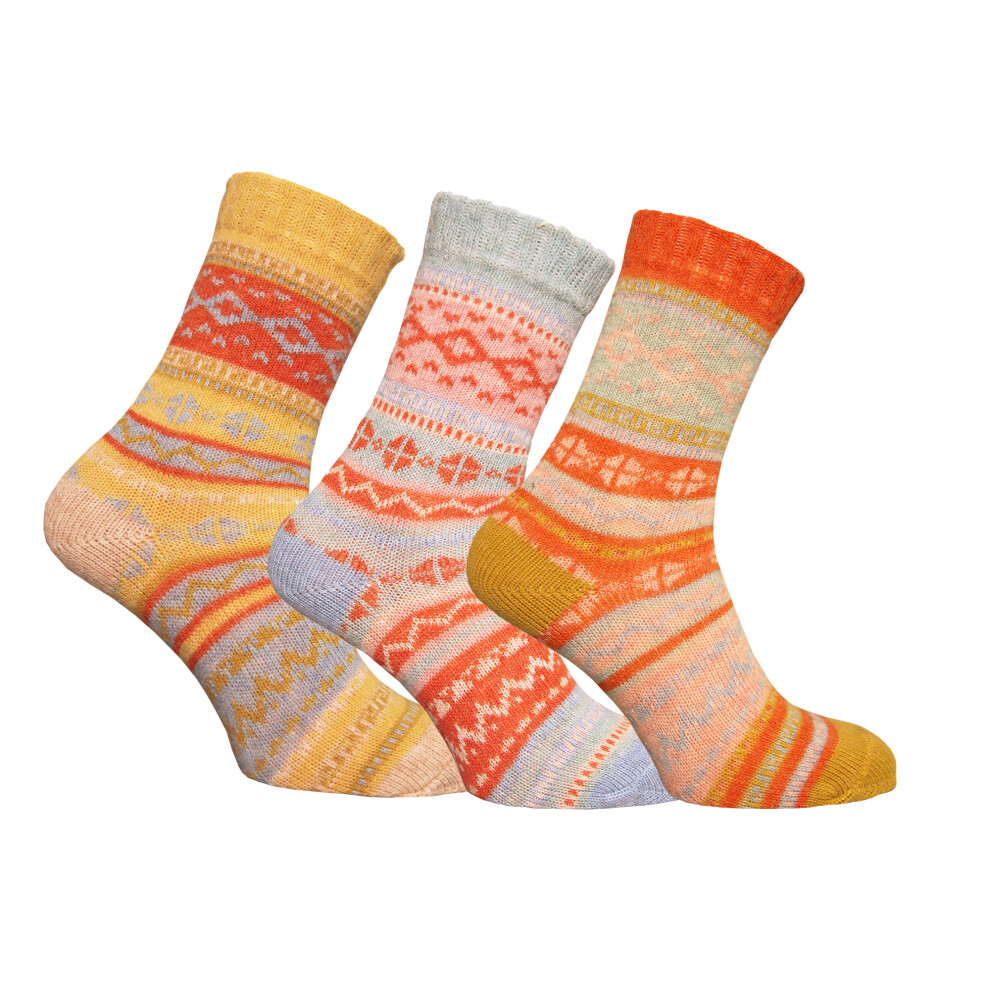 (4-7 UK, Yellow/Mint/Orange) Simply Essentials Womens/Ladies Alpaca Wool Blend Nordic Socks (Pack Of 3)