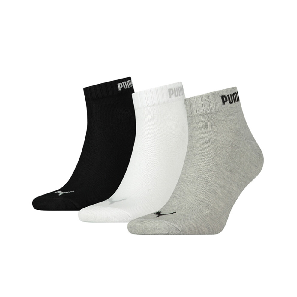 (2 UK-5 UK, Black/Grey/White) Puma Womens/Ladies Quarter Ankle Socks (Pack of 3)