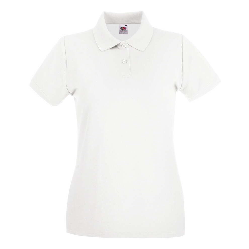 (8 UK, White) Fruit of the Loom Womens/Ladies Cotton Pique Lady Fit Polo Shirt