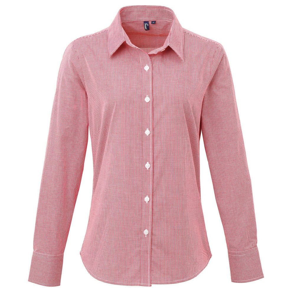 (12 UK, Red/White) Premier Womens/Ladies Gingham Long-Sleeved Shirt