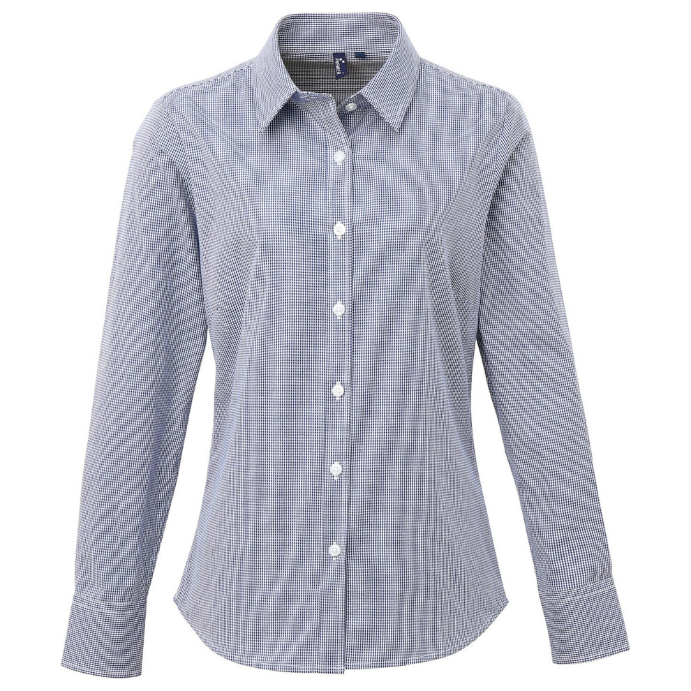 (8 UK, Navy/White) Premier Womens/Ladies Gingham Long-Sleeved Shirt
