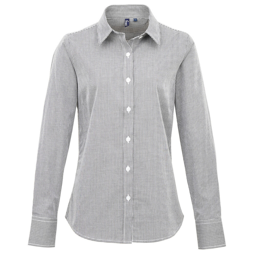 (8 UK, Black/White) Premier Womens/Ladies Gingham Long-Sleeved Shirt