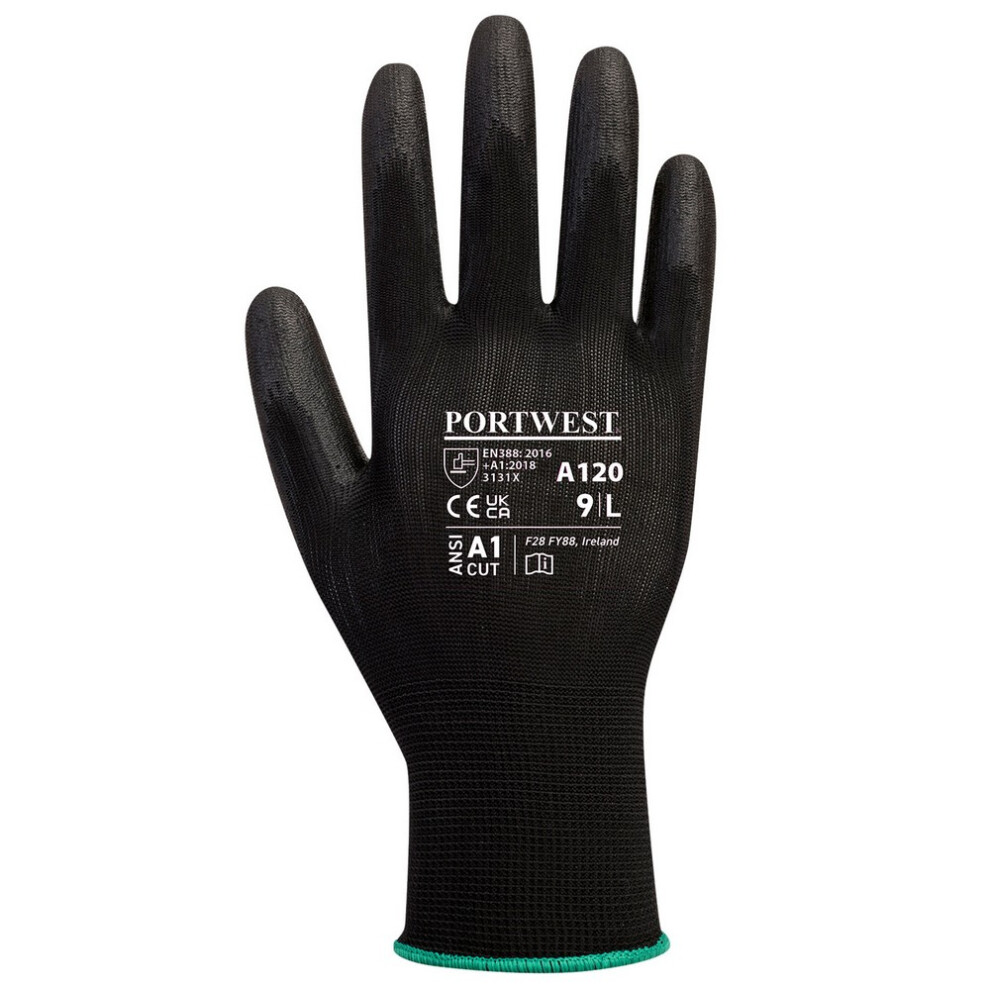 (9, Black) Portwest Unisex Adult PU Palm Gloves