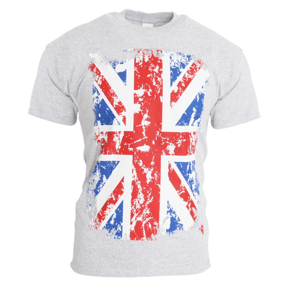 (S - 34inch - 36inch, Ash Grey) Mens Union Jack GB Print 100% Cotton Short Sleeve Casual T-Shirt/Top