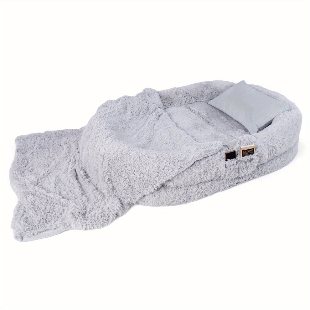 (Gray) Human Dog Bed Orthopedic Dog Bed w/ Soft Blanket Grey