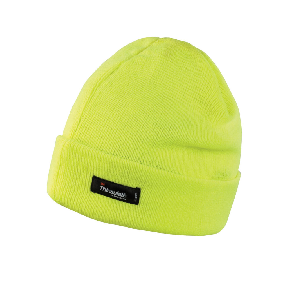 (One Size, Fluorescent Yellow) Result Winter Essentials Unisex Adult Ribbed Thinsulate Lightweight Beanie