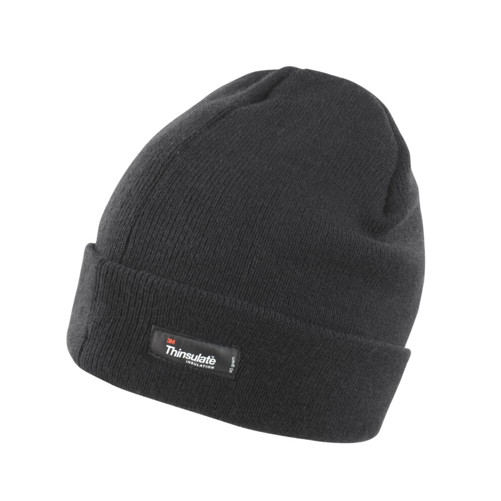 (One Size, Black) Result Winter Essentials Unisex Adult Ribbed Thinsulate Lightweight Beanie