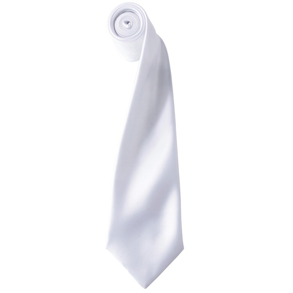 (One Size, White) Premier Unisex Adult Colours Satin Tie