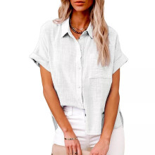 (White, 3XL) Ladies Linen Cotton Button Blouse Tunic Womens Casual Tops Short Sleeve T-Shirt