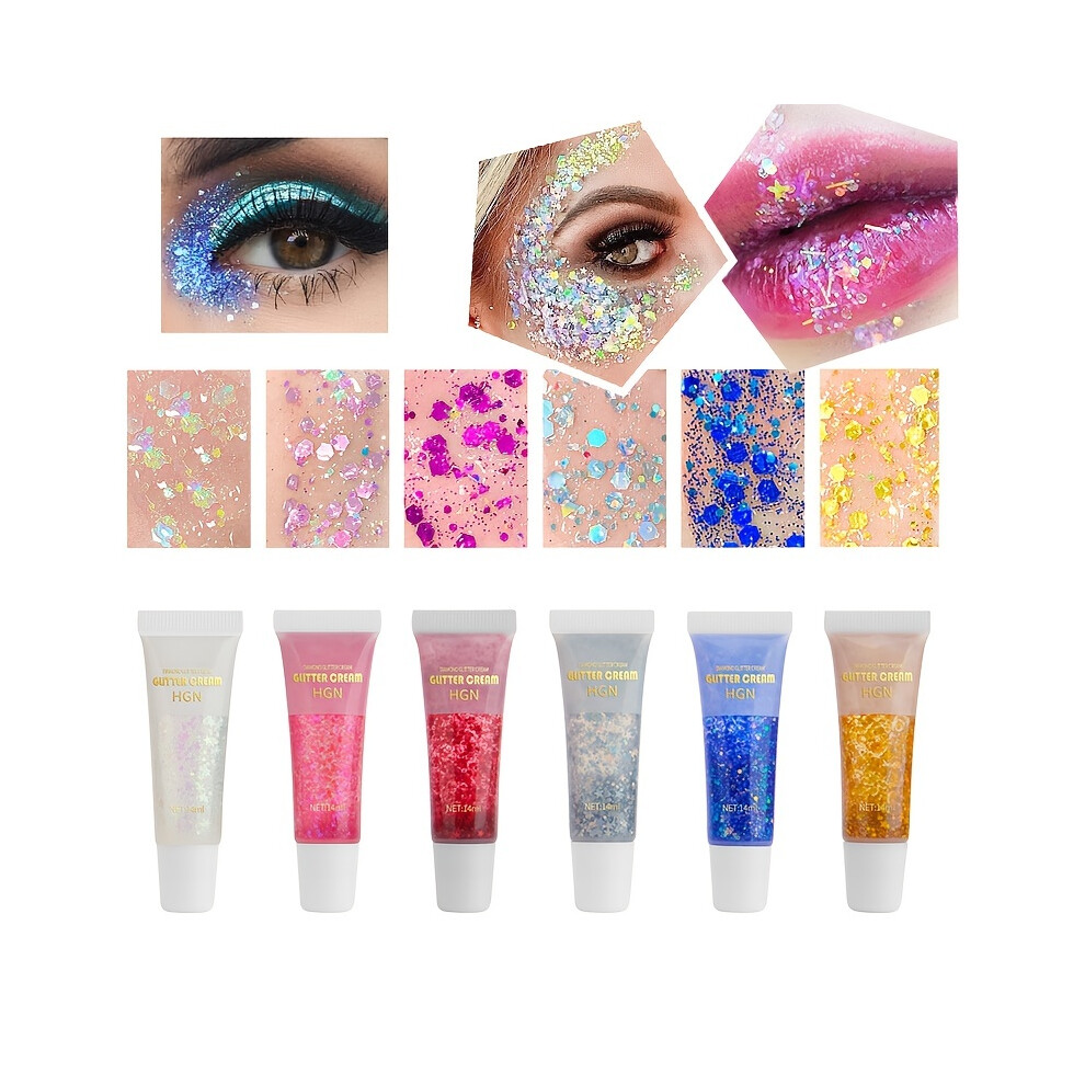 Yetp Star (6-Piece) Mermaid Sequins Body Glitter Gel - Long Lasting, Easy To Apply And Remove