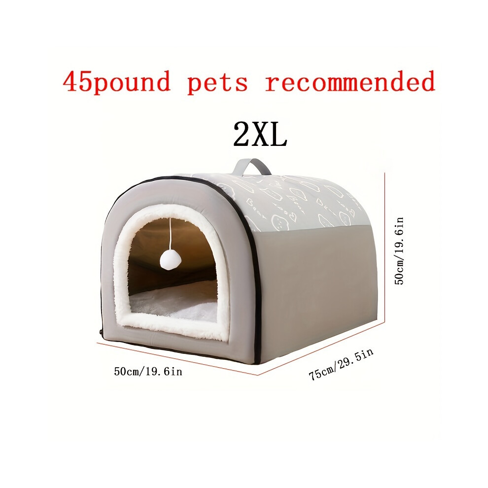 (grey, XXL-75*50*50cm (recommended Weight Within 20.41 KG)) Warm Enclosed Dog Bed, Four Seasons Universal Dog Kennel, Removable And Washable-image-OPC-PDYP9NV-NEW