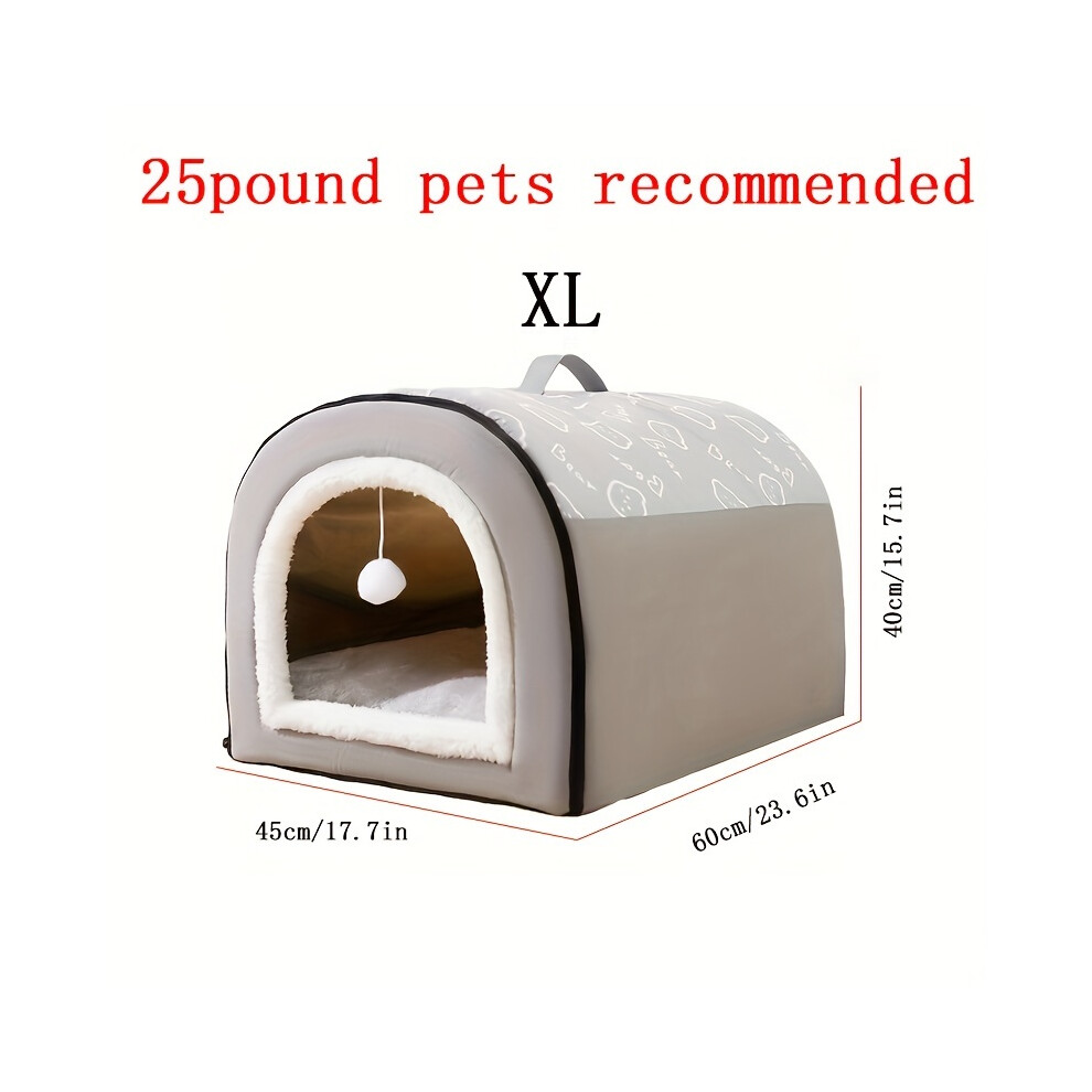 Photos - Bed & Furniture ) Warm Enclosed Dog Bed, Four Seasons Universal Dog Kennel, Removab(grey, XL-60*45*40cm (recommended Weight Within 11.34 KG)