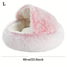 (Pink, L(60cm/23.6inch)) 1pc Cozy Plush Hooded Pet Bed for Cats and Small Dogs - Soothing and Anti-Anxiety Comfort Bed