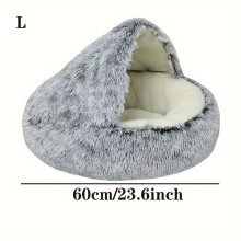 (grey, L(60cm/23.6inch)) 1pc Cozy Plush Hooded Pet Bed for Cats and Small Dogs - Soothing and Anti-Anxiety Comfort Bed