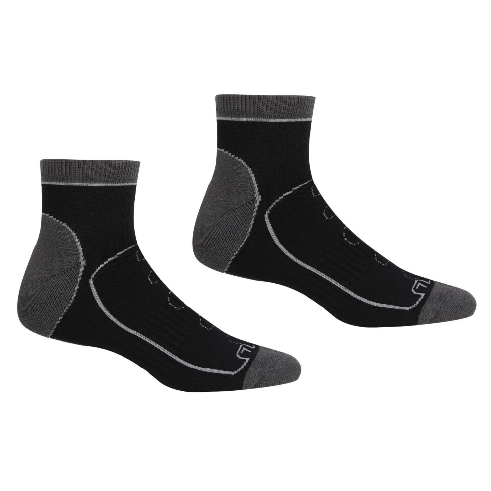 (9 UK-12 UK, Black/Dark Steel) Regatta Mens Samaris Trail Ankle Socks (Pack of 2)