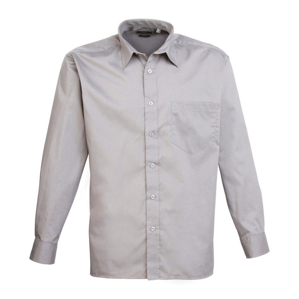 (62 in, Silver) Premier Mens Poplin Long-Sleeved Shirt