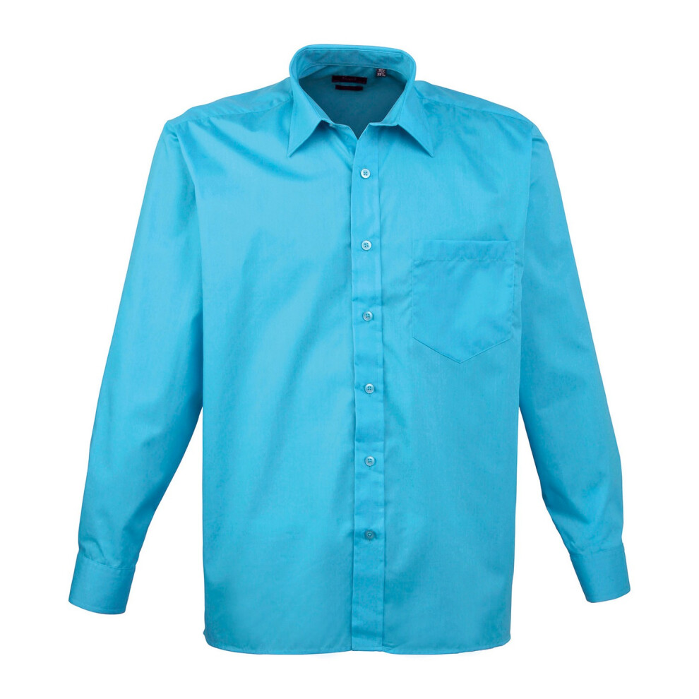 (54, Turquoise) Premier Mens Poplin Long-Sleeved Shirt