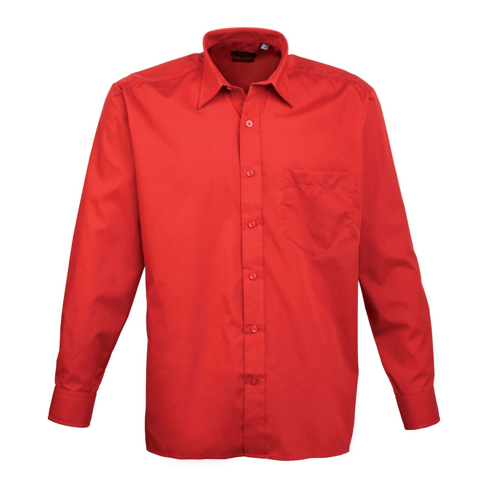 (58, Red) Premier Mens Poplin Long-Sleeved Shirt