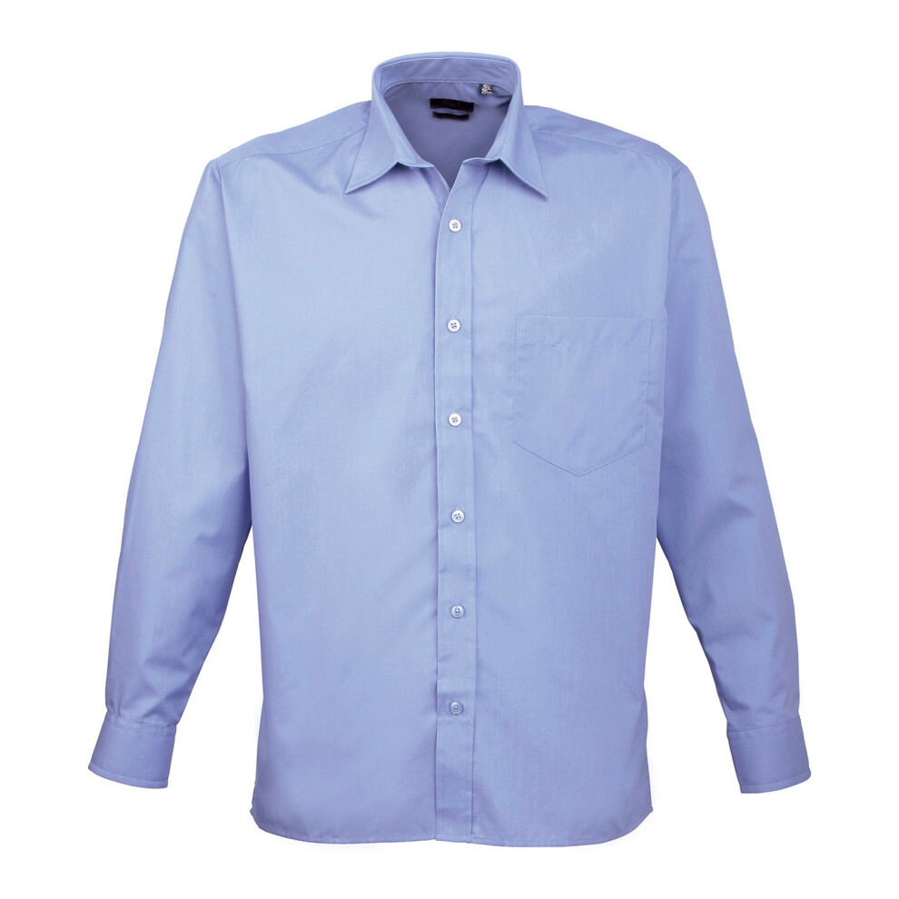 (66in, Mid Blue) Premier Mens Poplin Long-Sleeved Shirt