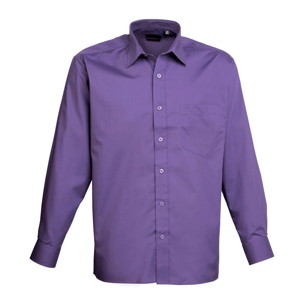 (54, Purple) Premier Mens Poplin Long-Sleeved Shirt