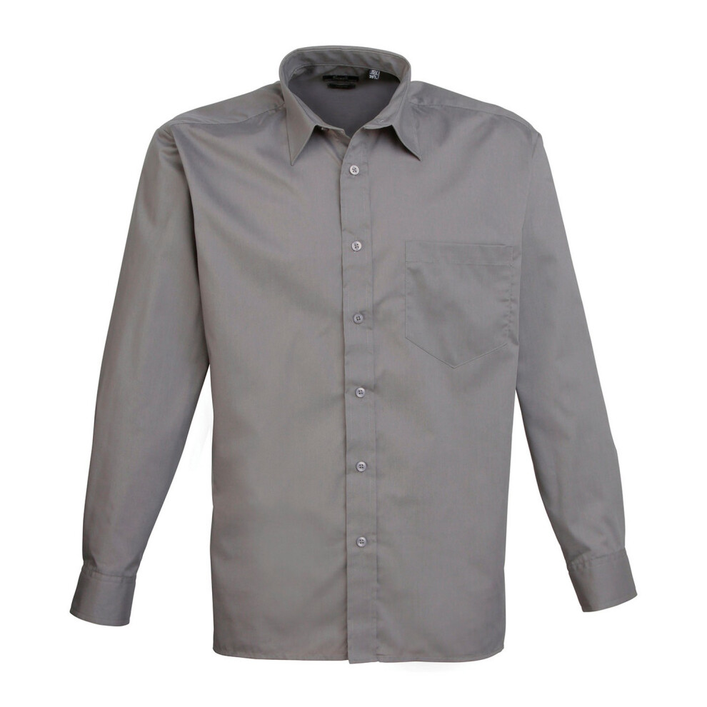 (62 in, Dark Grey) Premier Mens Poplin Long-Sleeved Shirt