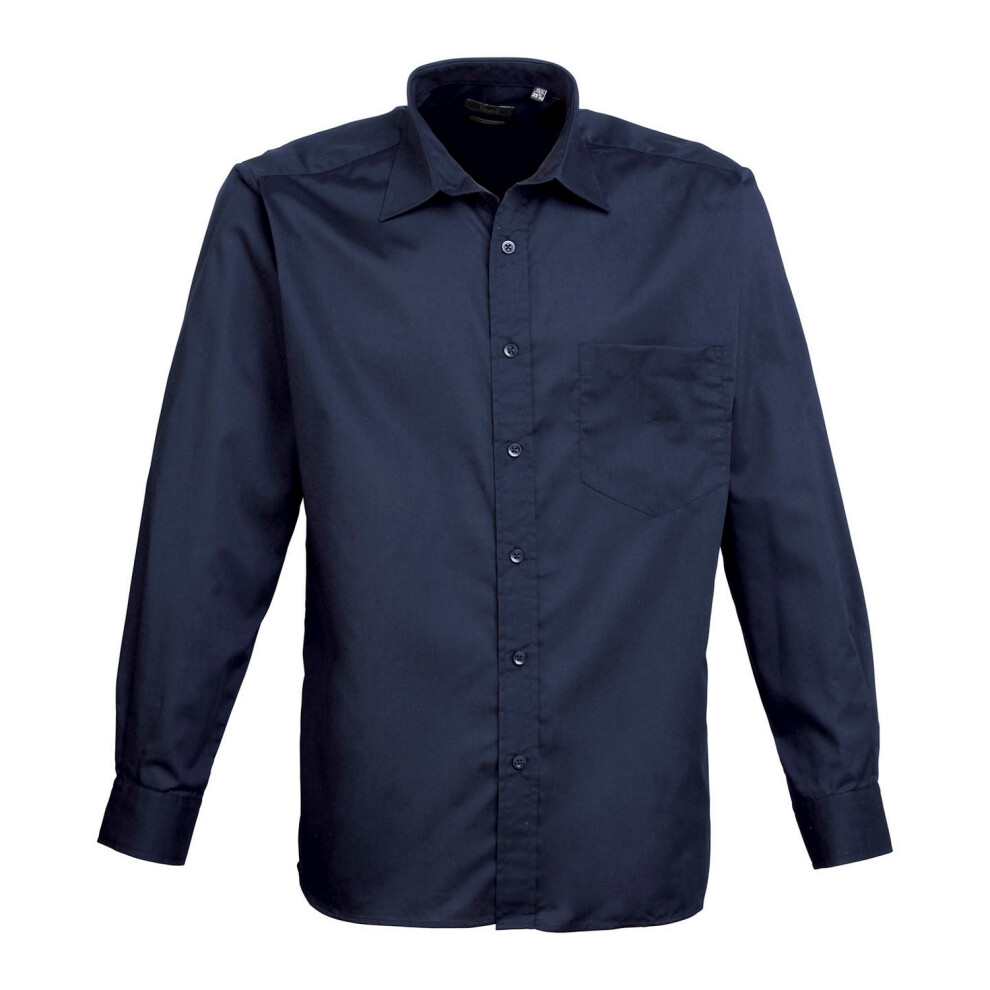 (66in, Navy) Premier Mens Poplin Long-Sleeved Shirt