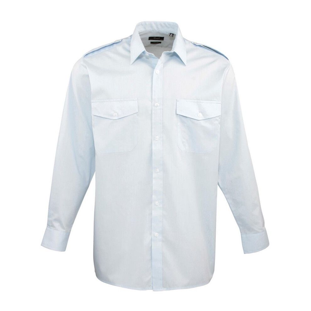 (19in, Light Blue) Premier Mens Long-Sleeved Pilot Shirt