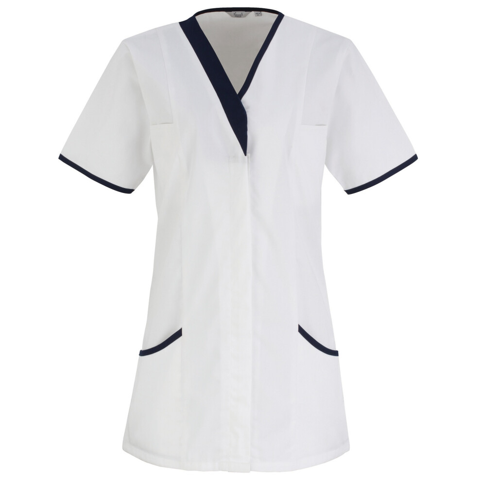 (12UK, White/ Navy) Premier Womens/Ladies Daisy Healthcare Work Tunic