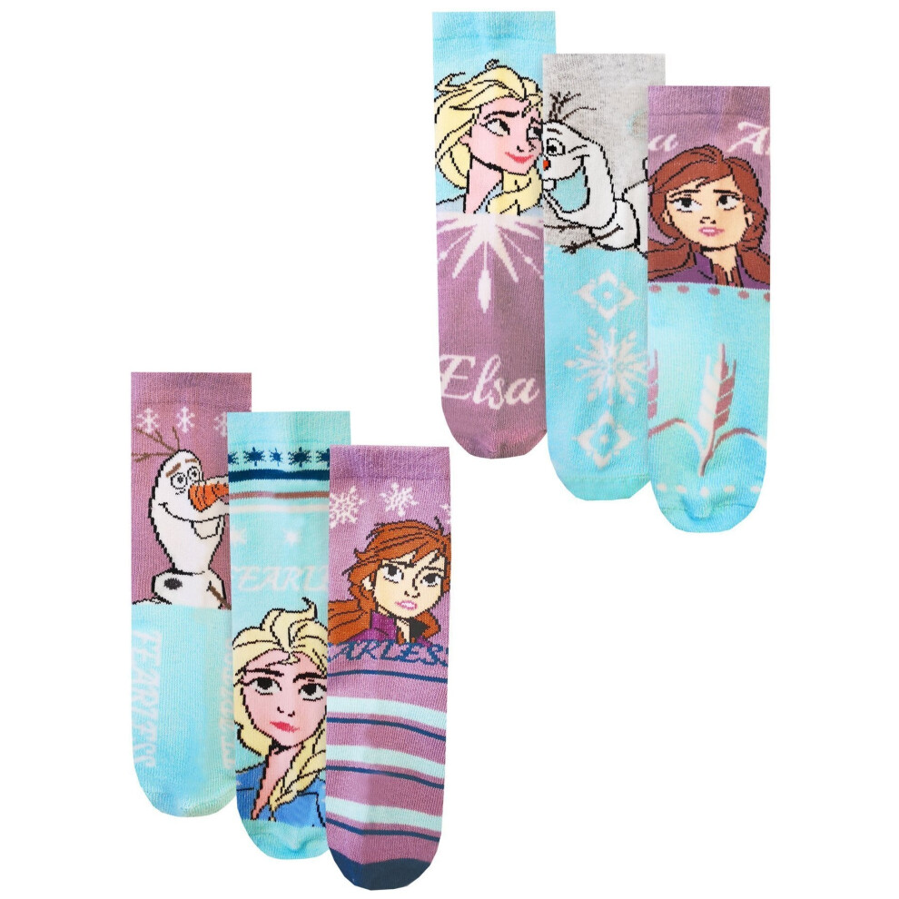 Disney Frozen (12.5 Uk Child-3.5 Uk Child, Multicoloured) Frozen Character Socks (Pack Of 6) Girls