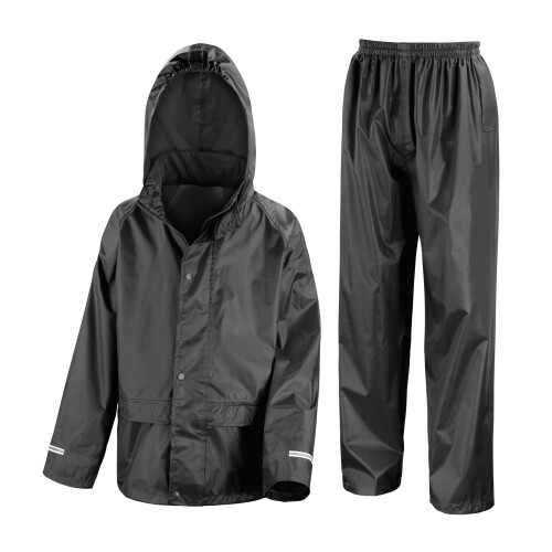 Result (11-12 Years, Black) Result Core Childrens/Kids Waterproof Rain Suit Set