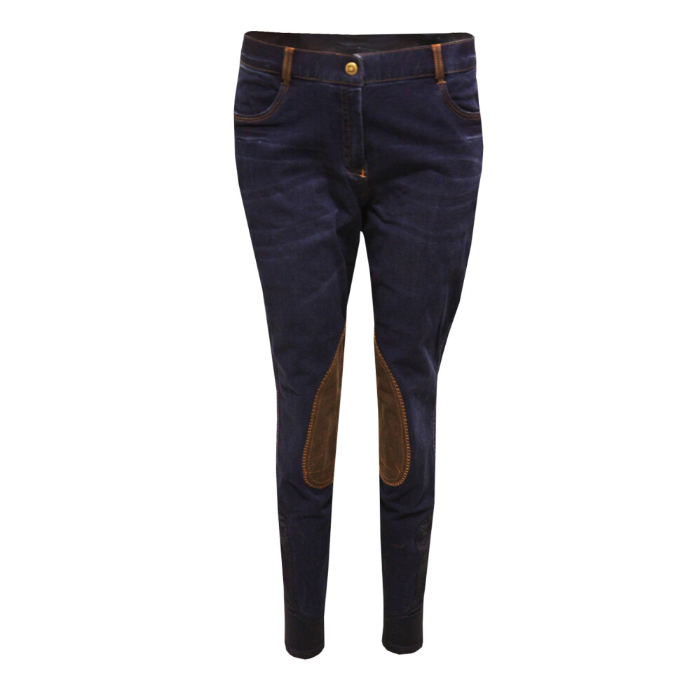 (28in, Blue Denim) Dublin Womens/Ladies Shona Suede Knee Patch Denim Breeches