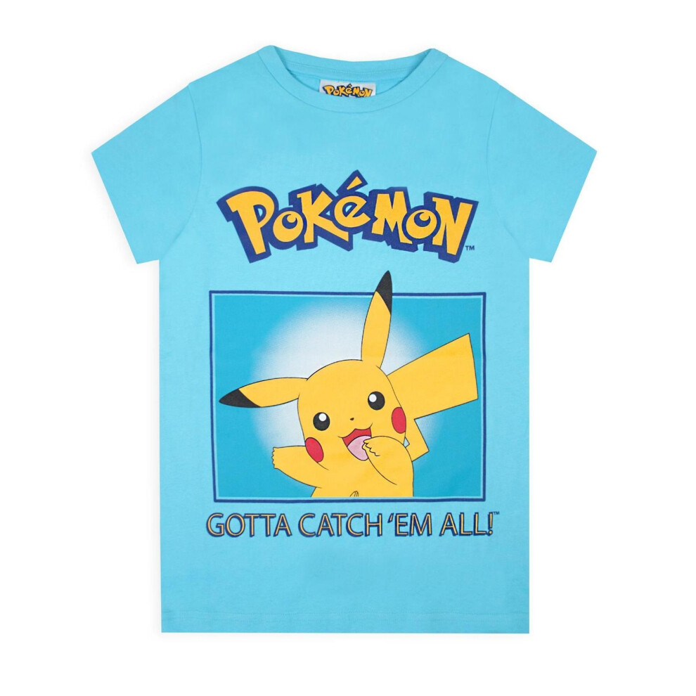 (9-10 Years, Blue) Pokemon Boys Gotta Catch 'Em All! Pikachu T-Shirt