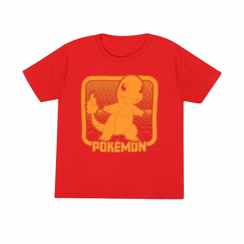 (12-13 Years, Red) Pokemon Childrens/Kids Charmander Retro T-Shirt