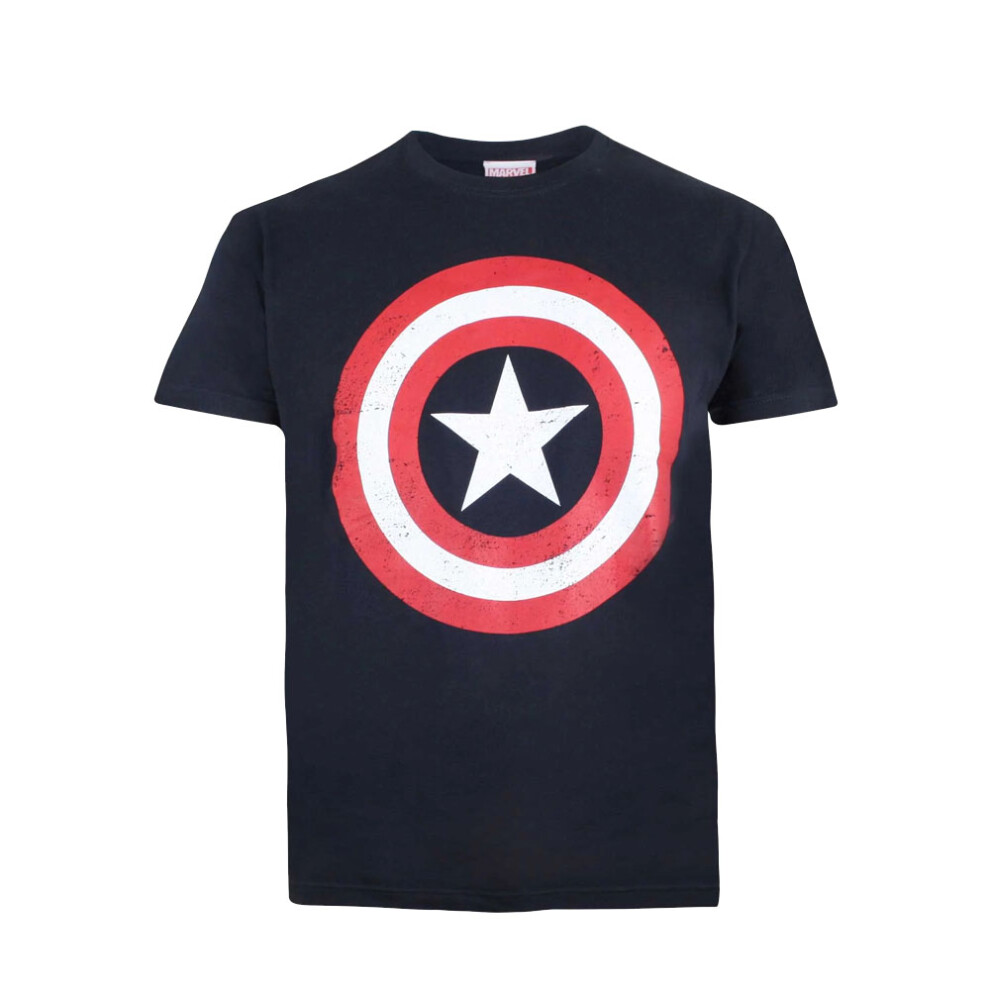 (7-8 Years, Navy/Red/White) Captain America Boys Shield T-Shirt