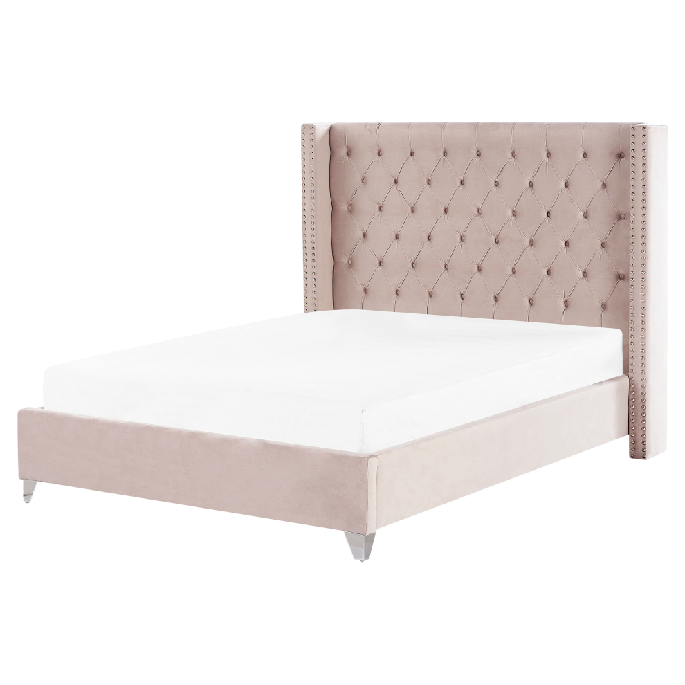 Bed Velvet LUBBON 160 x 200 cm (EU King Size) Pastel Pink