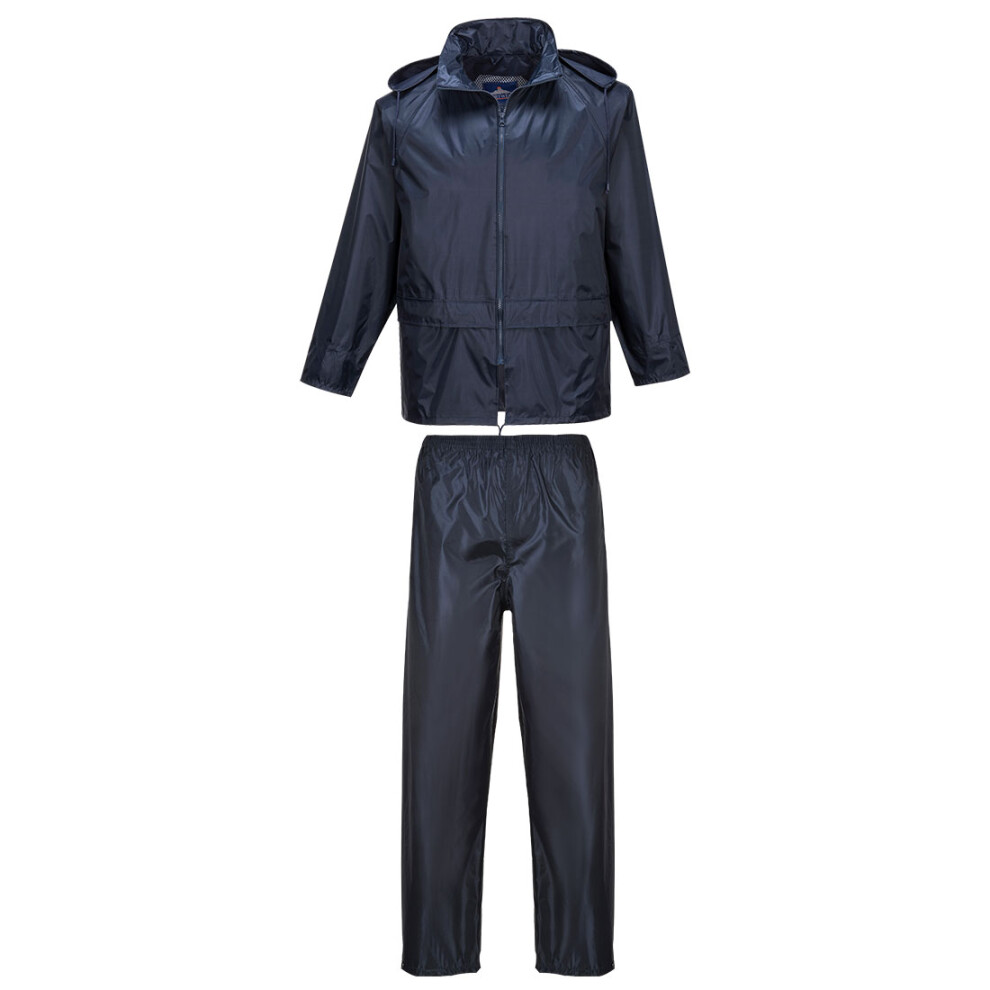 (4XL R, Navy) Portwest Mens Essentials Two-Piece Rain Suit