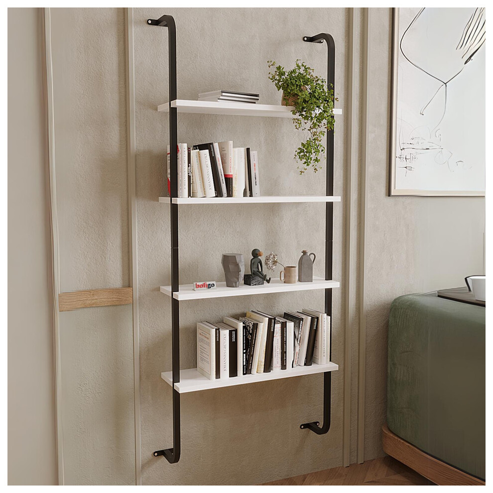 (White) 4-Shelf Wall Mounted Wooden Bookshelf