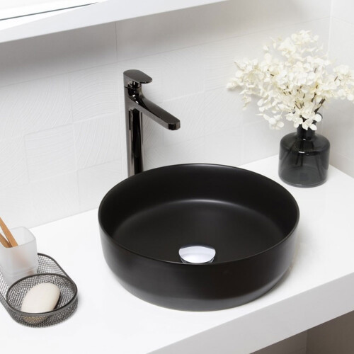 Living And Home Round Black Ceramic Countertop Basin Bathroom Sink W 360 mm