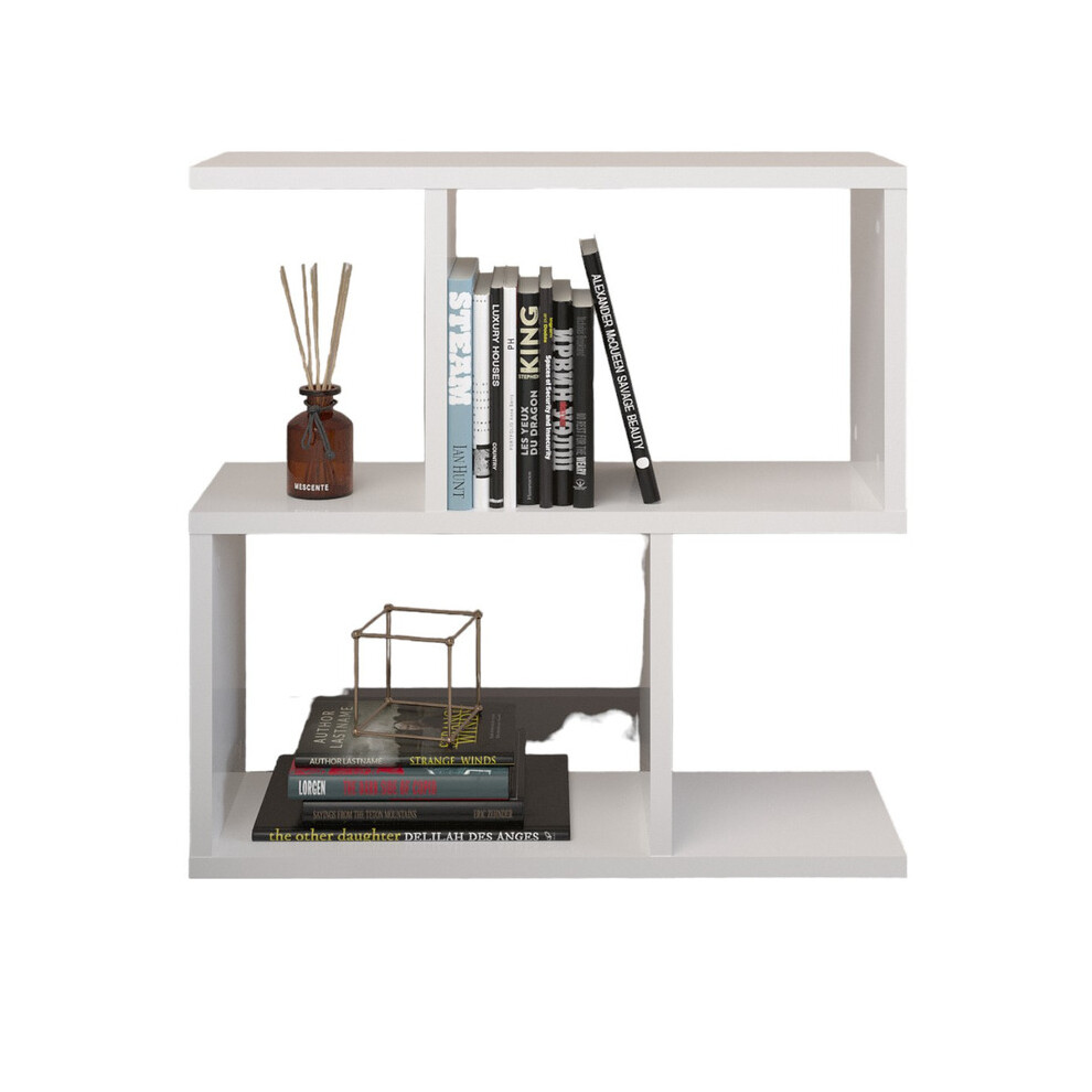 (White) 2-Tier Wooden Bookcase Side Unit Shelf Organiser
