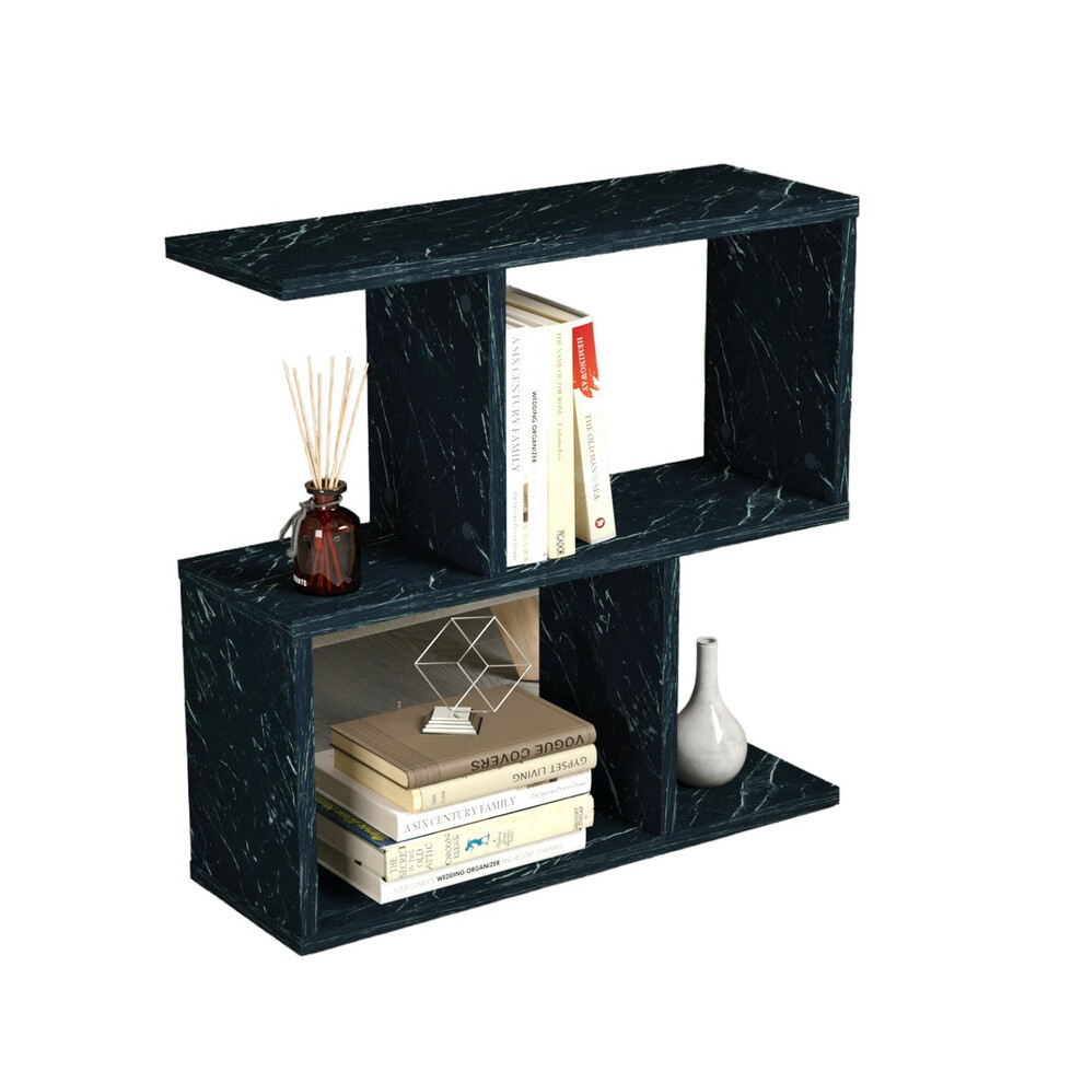 (Black Marble) 2-Tier Wooden Bookcase Side Unit Shelf Organiser