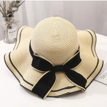 (beige) Foldable Beach Hat Summer Women Straw Hats Sun Hat Sunshade Panama Cap
