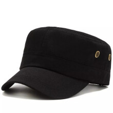 (Black) Plain Cotton Army Hat Military Combat Hat Flat-top Cap Sun Hat  Cadet